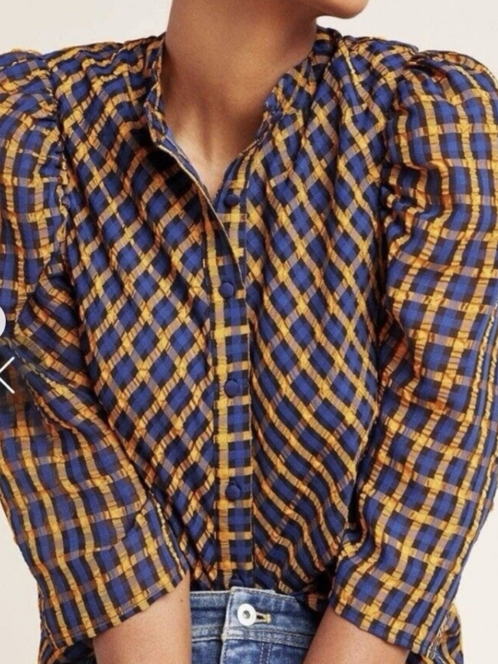 Anthropologie Eva Franco Plaid Button-Front Blouse